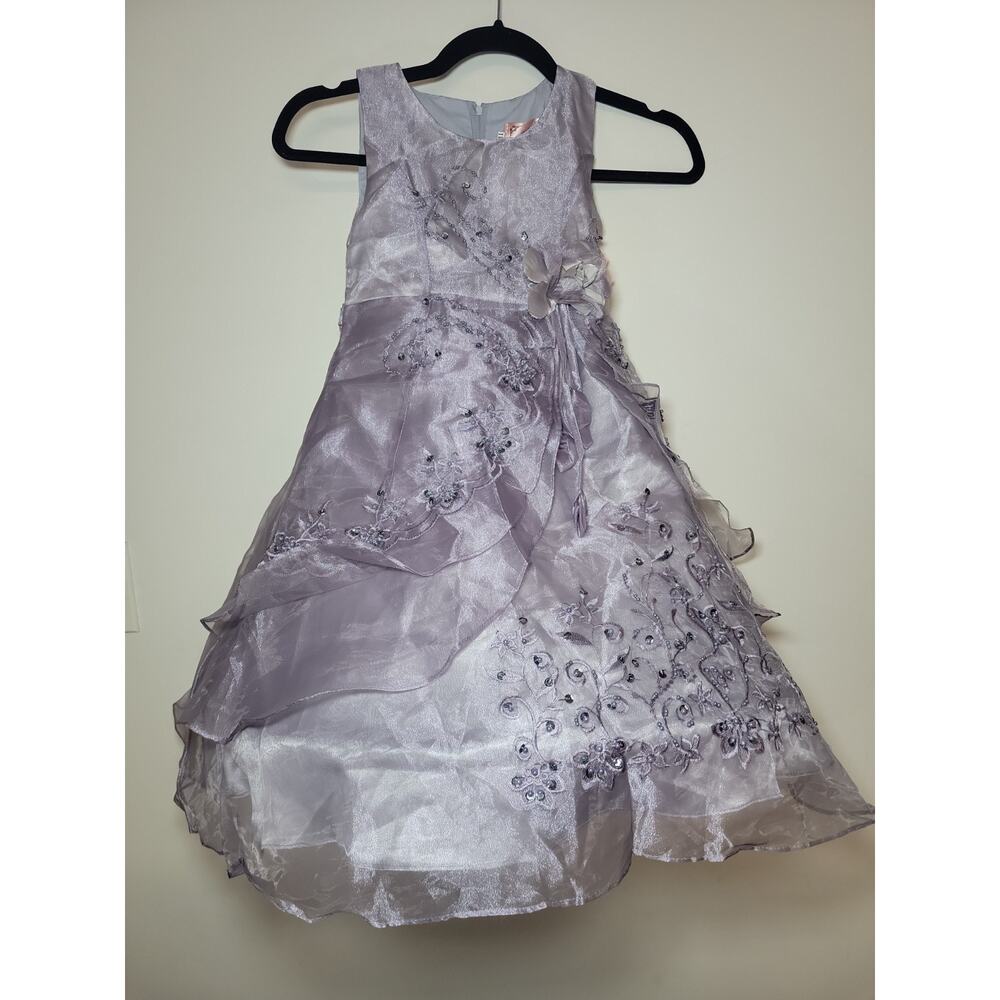 Girls Size 4T Flower Girl Dress Special Occasion Grey Beading Hoop Skirt NWT